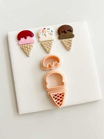 Ice Cream 3 Part Clay Cutter | Ice Cream 3 Part Polymer Clay Cutter for DIY Ice Cream Earrings Food-Themed Jewelry and Handmade Summer Accessories
