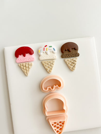Ice Cream 3 Part Clay Cutter | Ice Cream 3 Part Polymer Clay Cutter for DIY Ice Cream Earrings Food-Themed Jewelry and Handmade Summer Accessories
