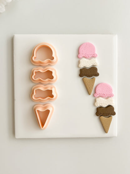 Ice Cream 4 Part Clay Cutter | Ice Cream 4 Part Polymer Clay Cutter for DIY Ice Cream Cone Earrings Summer Jewelry and Handmade Food Accessories