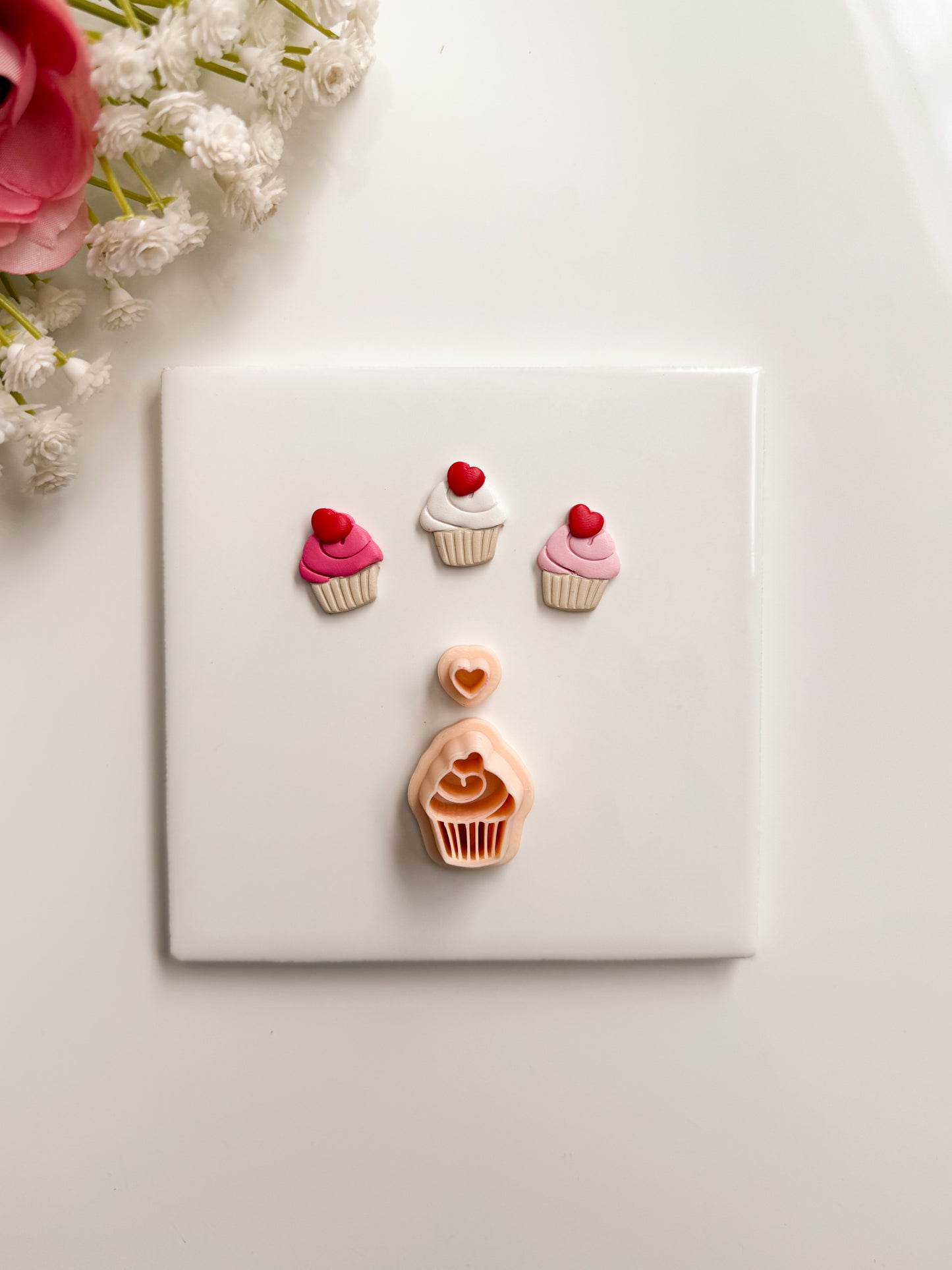 Cupcake with Heart Cherry Clay Cutter | Cupcake with Heart Cherry Polymer Clay Cutter for DIY Food Earrings Sweet-Themed Jewelry and Handmade Cute Accessories