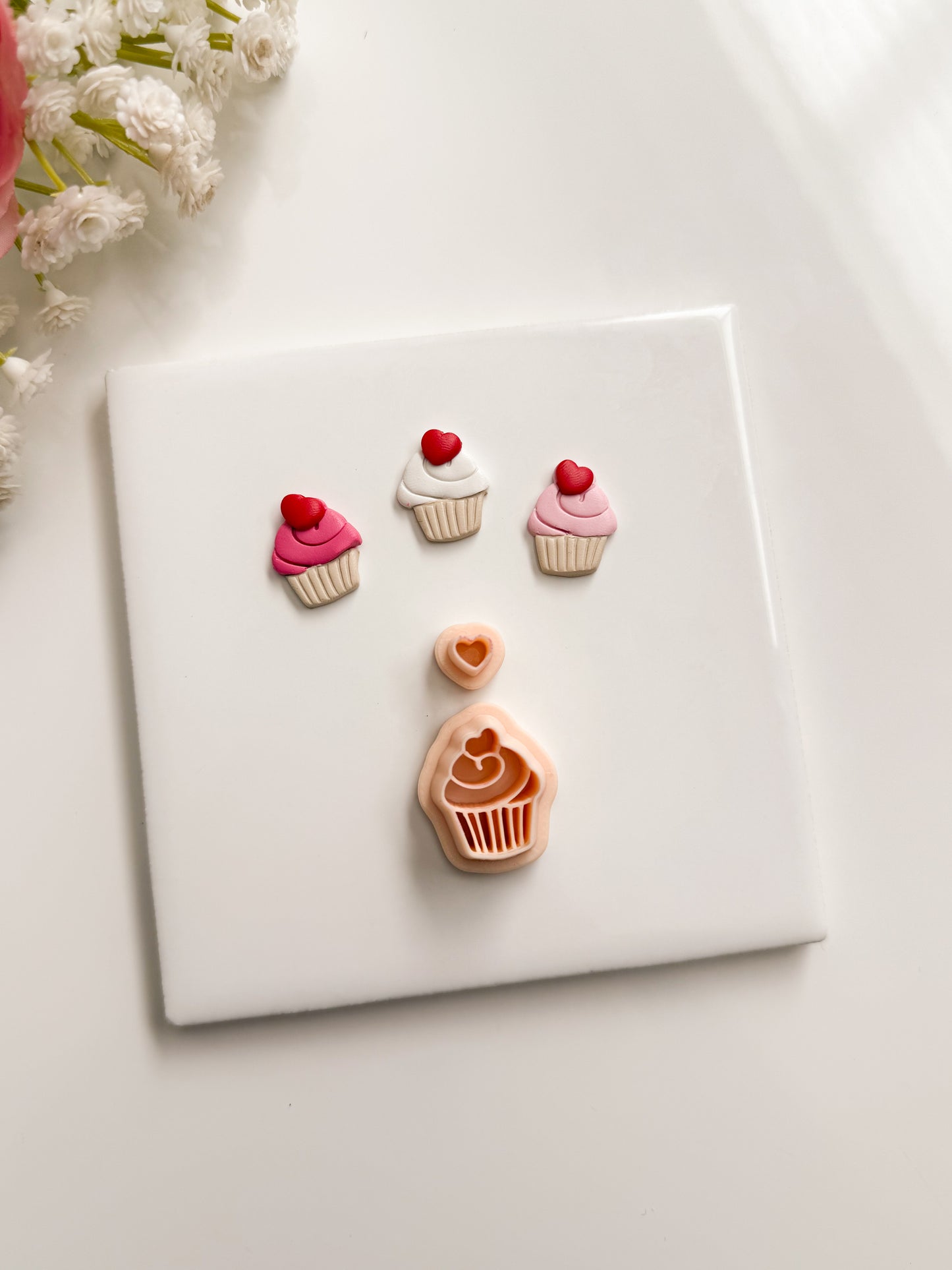 Cupcake with Heart Cherry Clay Cutter | Cupcake with Heart Cherry Polymer Clay Cutter for DIY Food Earrings Sweet-Themed Jewelry and Handmade Cute Accessories