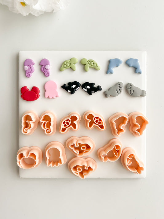 Sea Creature Stud Pack (7 Cutters) Clay Cutter | Sea Creature Stud Pack Polymer Clay Cutter Set for DIY Ocean Earrings Marine-Themed Jewelry and Handmade Coastal Accessories