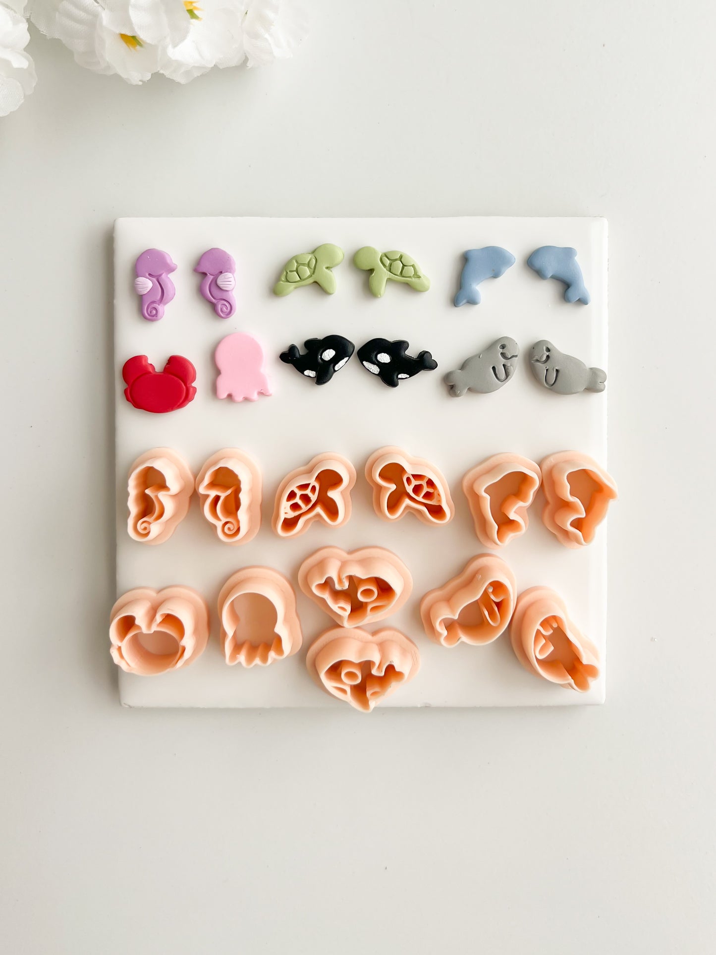 Sea Creature Stud Pack (7 Cutters) Clay Cutter | Sea Creature Stud Pack Polymer Clay Cutter Set for DIY Ocean Earrings Marine-Themed Jewelry and Handmade Coastal Accessories