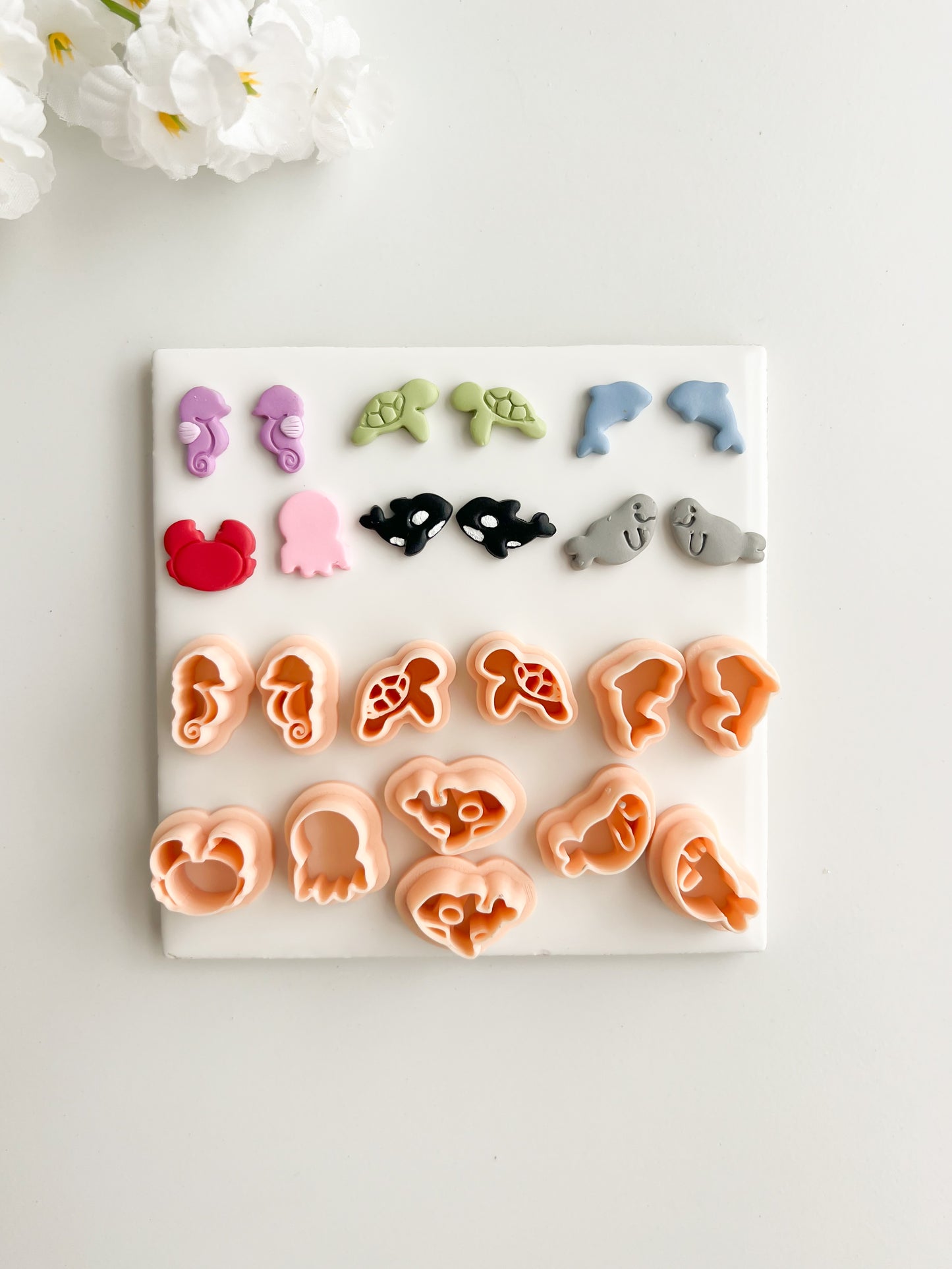 Sea Creature Stud Pack (7 Cutters) Clay Cutter | Sea Creature Stud Pack Polymer Clay Cutter Set for DIY Ocean Earrings Marine-Themed Jewelry and Handmade Coastal Accessories