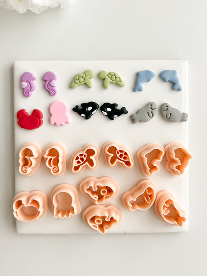 Sea Creature Stud Pack (7 Cutters) Clay Cutter | Sea Creature Stud Pack Polymer Clay Cutter Set for DIY Ocean Earrings Marine-Themed Jewelry and Handmade Coastal Accessories