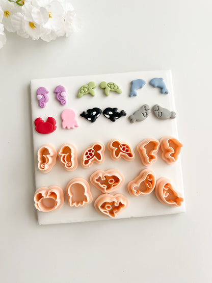 Sea Creature Stud Pack (7 Cutters) Clay Cutter | Sea Creature Stud Pack Polymer Clay Cutter Set for DIY Ocean Earrings Marine-Themed Jewelry and Handmade Coastal Accessories