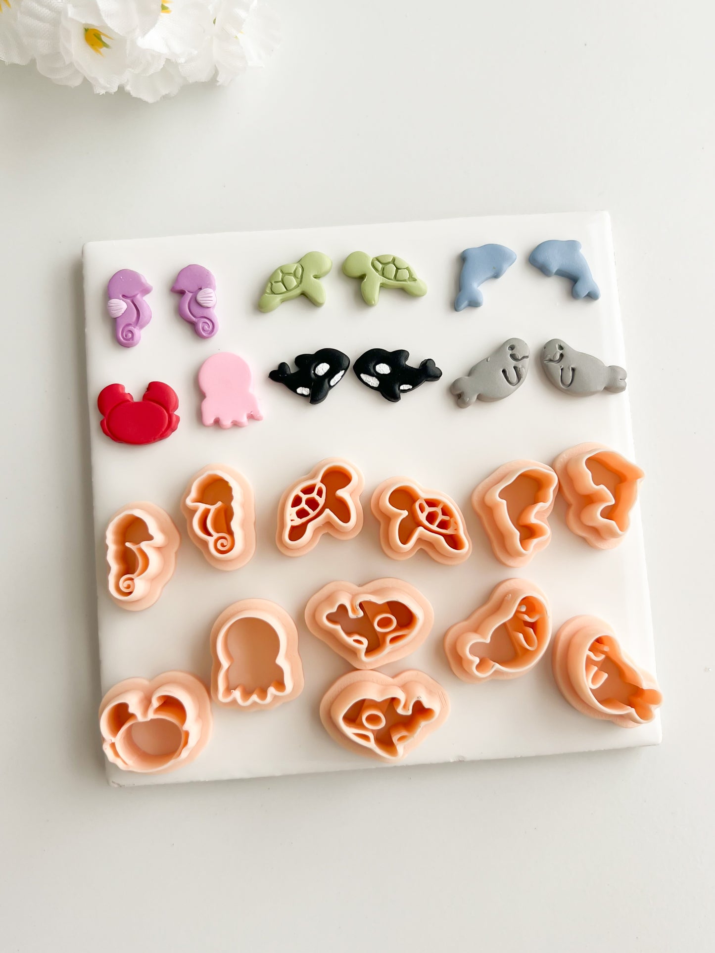 Sea Creature Stud Pack (7 Cutters) Clay Cutter | Sea Creature Stud Pack Polymer Clay Cutter Set for DIY Ocean Earrings Marine-Themed Jewelry and Handmade Coastal Accessories