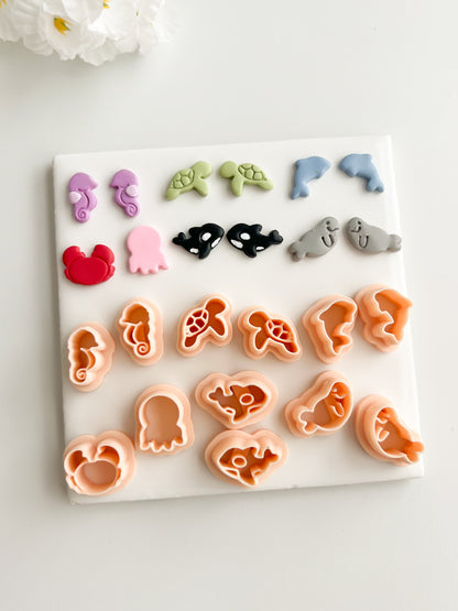 Sea Creature Stud Pack (7 Cutters) Clay Cutter | Sea Creature Stud Pack Polymer Clay Cutter Set for DIY Ocean Earrings Marine-Themed Jewelry and Handmade Coastal Accessories