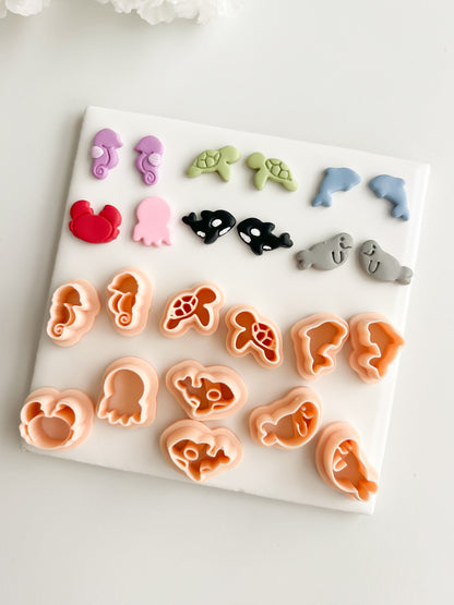 Sea Creature Stud Pack (7 Cutters) Clay Cutter | Sea Creature Stud Pack Polymer Clay Cutter Set for DIY Ocean Earrings Marine-Themed Jewelry and Handmade Coastal Accessories