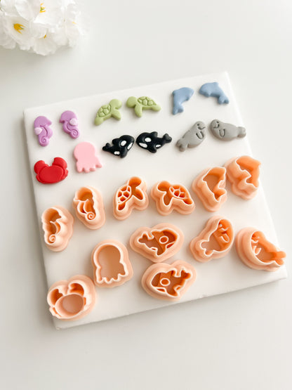 Sea Creature Stud Pack (7 Cutters) Clay Cutter | Sea Creature Stud Pack Polymer Clay Cutter Set for DIY Ocean Earrings Marine-Themed Jewelry and Handmade Coastal Accessories