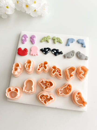 Sea Creature Stud Pack (7 Cutters) Clay Cutter | Sea Creature Stud Pack Polymer Clay Cutter Set for DIY Ocean Earrings Marine-Themed Jewelry and Handmade Coastal Accessories