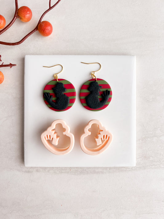 Nightmare on Elm Street Mirrored Freddie Silhouette Clay Cutter | Nightmare on Elm Street Mirrored Freddie Silhouette Polymer Clay Cutter for DIY Horror Earrings Halloween-Themed Jewelry and Handmade Spooky Accessories