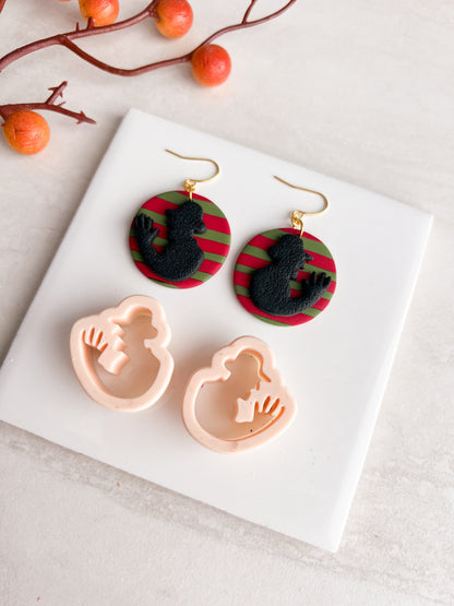 Nightmare on Elm Street Mirrored Freddie Silhouette Clay Cutter | Nightmare on Elm Street Mirrored Freddie Silhouette Polymer Clay Cutter for DIY Horror Earrings Halloween-Themed Jewelry and Handmade Spooky Accessories