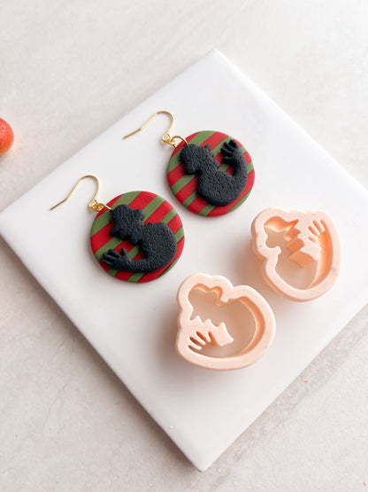 Nightmare on Elm Street Mirrored Freddie Silhouette Clay Cutter | Nightmare on Elm Street Mirrored Freddie Silhouette Polymer Clay Cutter for DIY Horror Earrings Halloween-Themed Jewelry and Handmade Spooky Accessories