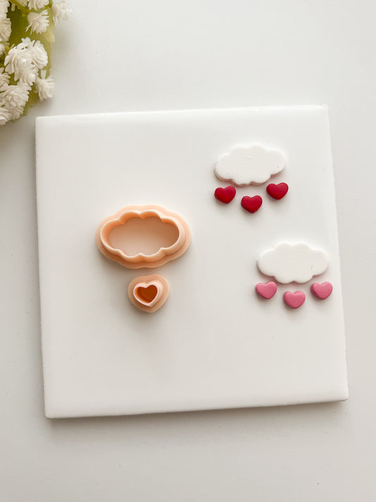 Cloud with Dangling Hearts Clay Cutter | Cloud with Dangling Hearts Polymer Clay Cutter for DIY Cute Earrings Whimsical-Themed Jewelry and Handmade Fun Accessories