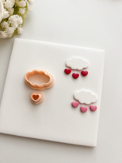 Cloud with Dangling Hearts Clay Cutter | Cloud with Dangling Hearts Polymer Clay Cutter for DIY Cute Earrings Whimsical-Themed Jewelry and Handmade Fun Accessories