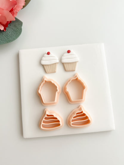 Mirrored Cupcake Clay Cutter | Mirrored Cupcake Polymer Clay Cutter for DIY Baking Earrings Dessert Jewelry and Handmade Sweet Treat Accessories