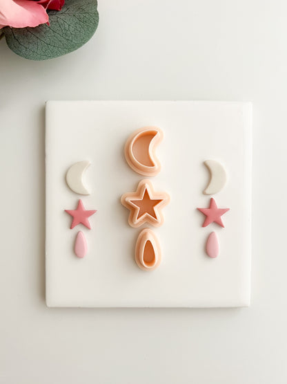 Moon and Star Dangle Clay Cutter | Moon and Star Dangle Polymer Clay Cutter for DIY Celestial Earrings Star-Themed Jewelry and Handmade Space Accessories