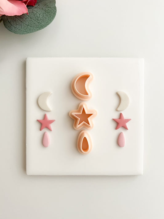 Moon and Star Dangle Clay Cutter | Moon and Star Dangle Polymer Clay Cutter for DIY Celestial Earrings Star-Themed Jewelry and Handmade Space Accessories
