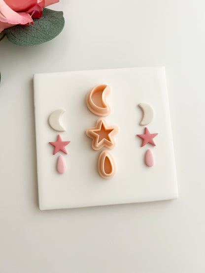 Moon and Star Dangle Clay Cutter | Moon and Star Dangle Polymer Clay Cutter for DIY Celestial Earrings Star-Themed Jewelry and Handmade Space Accessories