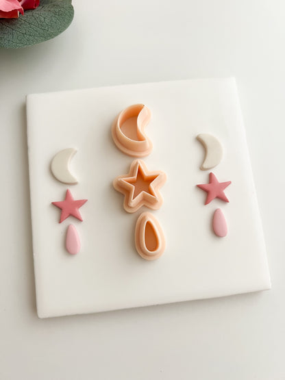 Moon and Star Dangle Clay Cutter | Moon and Star Dangle Polymer Clay Cutter for DIY Celestial Earrings Star-Themed Jewelry and Handmade Space Accessories