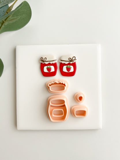 Strawberry Jam Jar Clay Cutter | Strawberry Jam Jar Polymer Clay Cutter for DIY Kitchen Earrings Baking Jewelry and Handmade Food Accessories