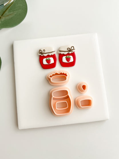 Strawberry Jam Jar Clay Cutter | Strawberry Jam Jar Polymer Clay Cutter for DIY Kitchen Earrings Baking Jewelry and Handmade Food Accessories