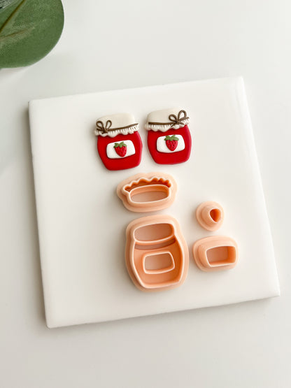 Strawberry Jam Jar Clay Cutter | Strawberry Jam Jar Polymer Clay Cutter for DIY Kitchen Earrings Baking Jewelry and Handmade Food Accessories