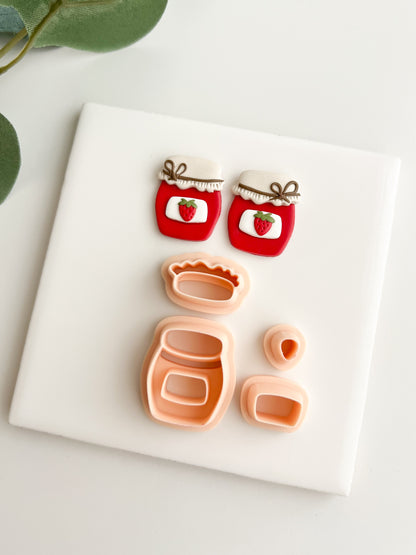 Strawberry Jam Jar Clay Cutter | Strawberry Jam Jar Polymer Clay Cutter for DIY Kitchen Earrings Baking Jewelry and Handmade Food Accessories