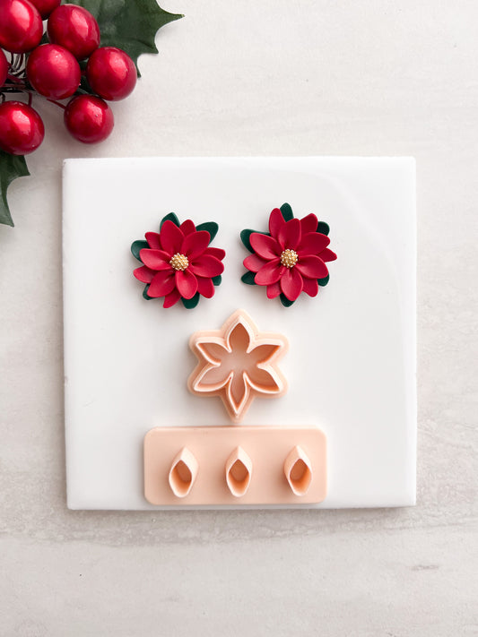 Poinsettia No. 4 Clay Cutter | Poinsettia No. 4 Polymer Clay Cutter for DIY Christmas Earrings Holiday Jewelry and Handmade Winter Accessories