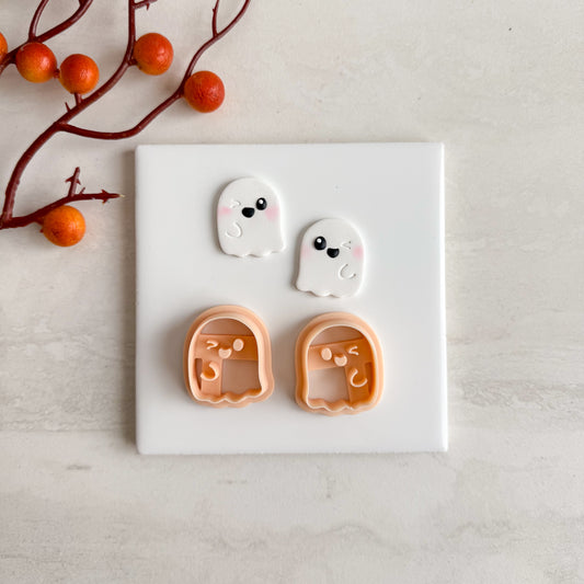 2025 Cute Winking Ghost No. 1 | Embossed Spooky Theme Polymer Clay Cutter Halloween Fall Cozy