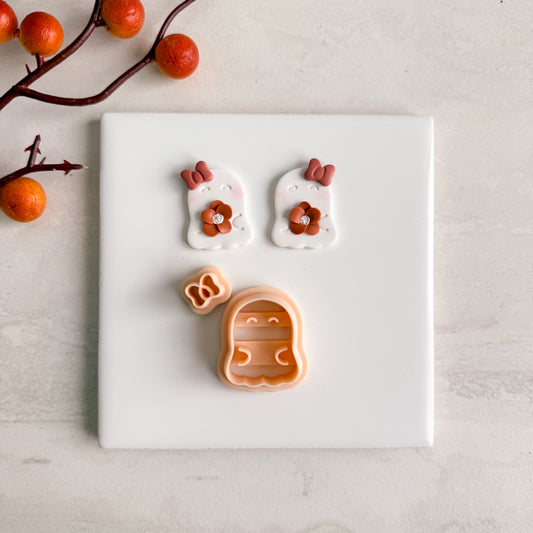 2025 Ghost Squinting No. 2 | Embossed Spooky Theme Polymer Clay Cutter Halloween Fall Cozy