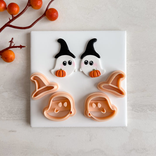 2025 Cute Witch Ghost | Embossed Spooky Theme Polymer Clay Cutter Halloween Fall Cozy