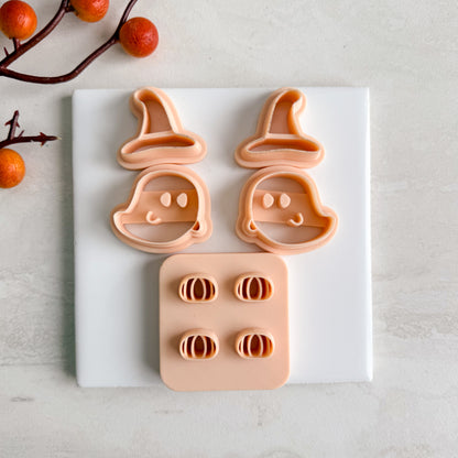 2025 Cute Witch Ghost | Embossed Spooky Theme Polymer Clay Cutter Halloween Fall Cozy