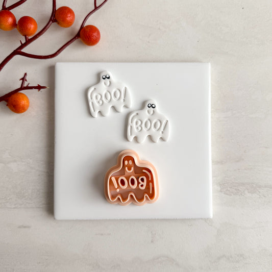 2025 Ghost Boo Embossed | Embossed Spooky Theme Polymer Clay Cutter Halloween Fall Cozy