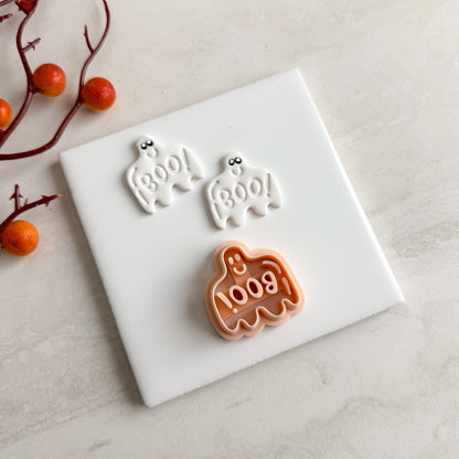 2025 Ghost Boo Embossed | Embossed Spooky Theme Polymer Clay Cutter Halloween Fall Cozy