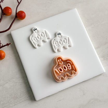 2025 Ghost Boo Embossed | Embossed Spooky Theme Polymer Clay Cutter Halloween Fall Cozy
