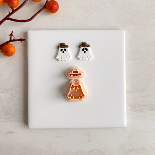 2025 Ghost Cowboy Two Part | Embossed Spooky Theme Polymer Clay Cutter Halloween Fall Cozy