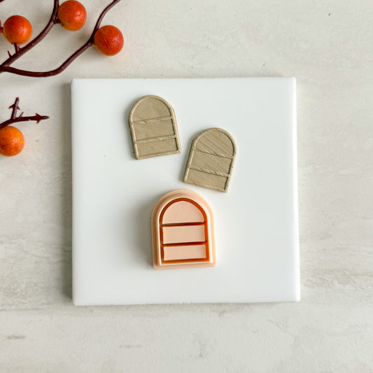 2025 Rounded Arch Bookcase | Embossed Bookish Theme Polymer Clay Cutter Halloween Fall Cozy Cafe