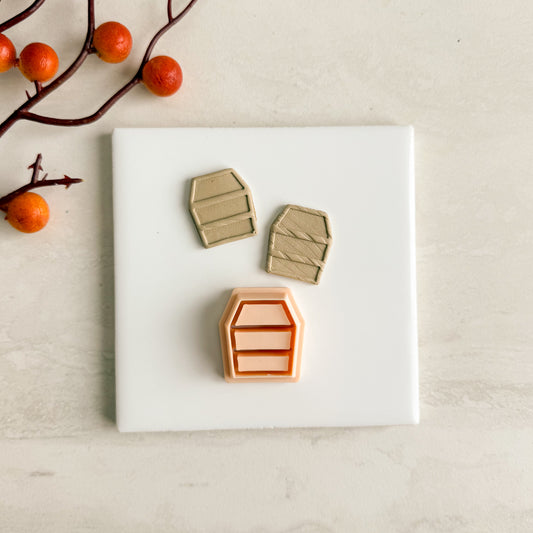 2025 Coffin Shape Bookcase | Embossed Bookish Theme Polymer Clay Cutter Halloween Fall Cozy Cafe