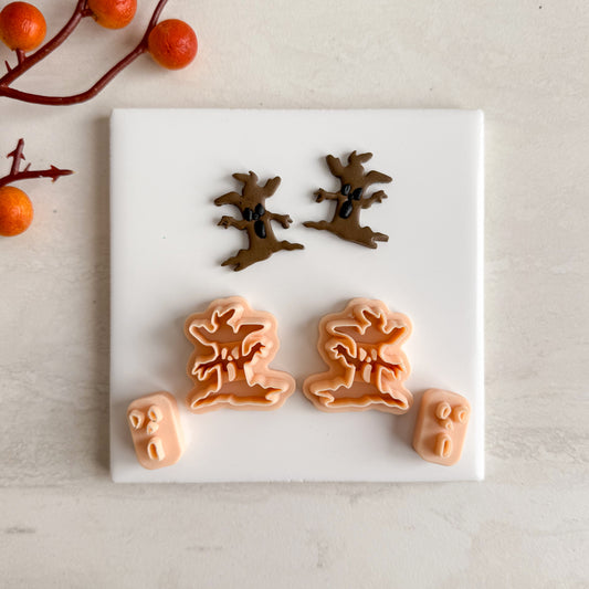 2025 Haunted Tree | Embossed Spooky Theme Polymer Clay Cutter Halloween Fall Cozy Scary