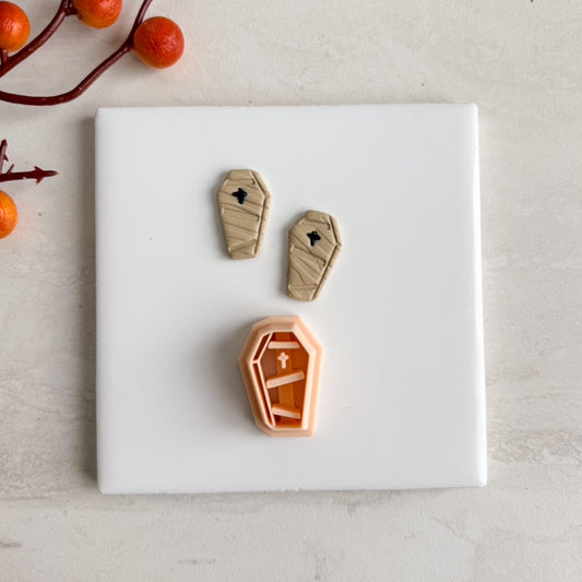 2025 Wooden Coffin | Embossed Spooky Theme Polymer Clay Cutter Halloween Fall Cozy