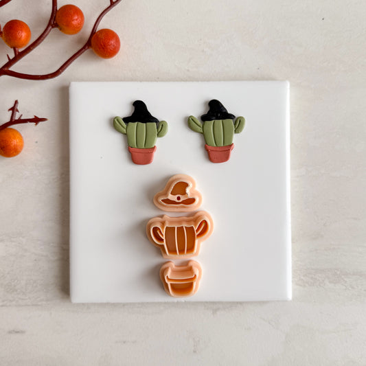 2025 Witch Cactus | Embossed Spooky Theme Polymer Clay Cutter Halloween Fall Cozy Scary