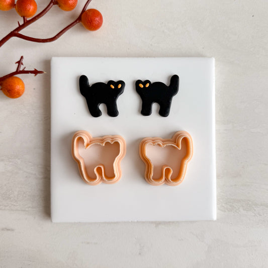 2025 Arched Black Cat | Mirrored Cat Shape Spooky Polymer Clay Cutter Halloween Fall