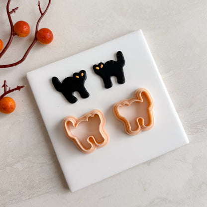 2025 Arched Black Cat | Mirrored Cat Shape Spooky Polymer Clay Cutter Halloween Fall