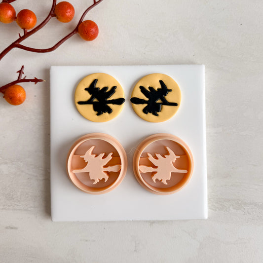 2025 Witch Silhouette | Embossed Spooky Theme Polymer Clay Cutter Halloween Fall Cozy Scary