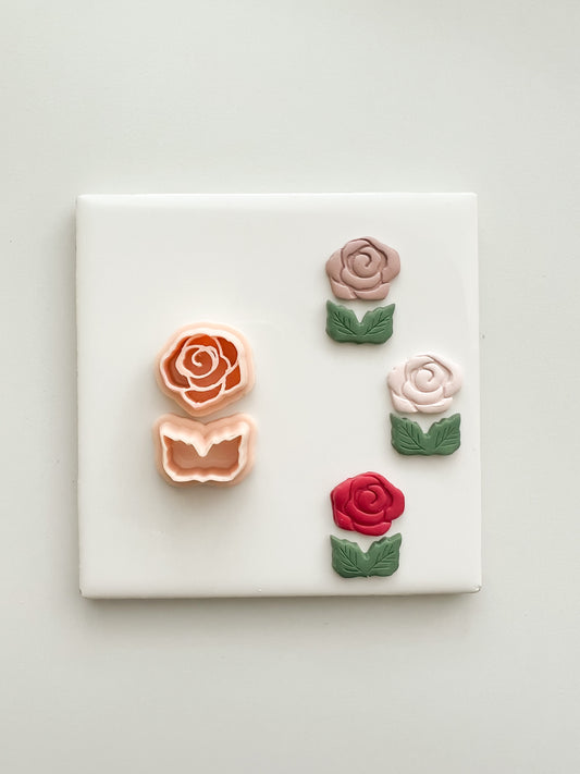 Rose with Leaves Two Part Clay Cutter | Rose with Leaves Two Part Polymer Clay Cutter for DIY Floral Earrings Elegant Jewelry and Handmade Botanical Accessories