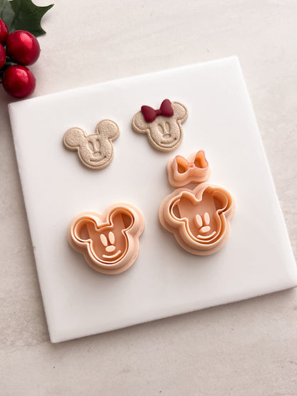 Gingerbread Mousehead Pair Clay Cutter | Gingerbread Mousehead Pair Polymer Clay Cutter for DIY Christmas Earrings Disney-Themed Jewelry and Handmade Festive Accessories