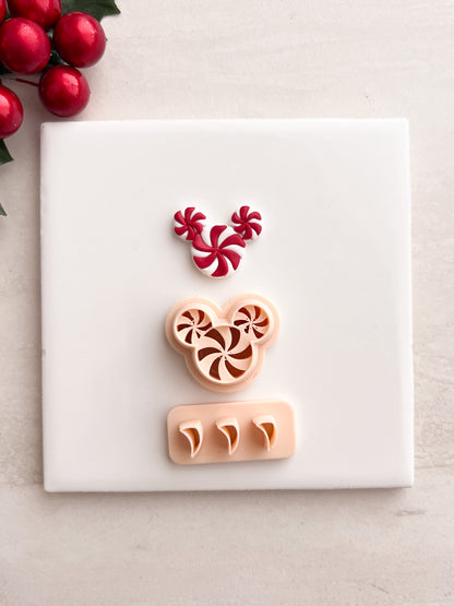 Peppermint Mickey Clay Cutter | Peppermint Mickey Polymer Clay Cutter for DIY Disney Earrings Holiday Jewelry and Handmade Christmas Accessories
