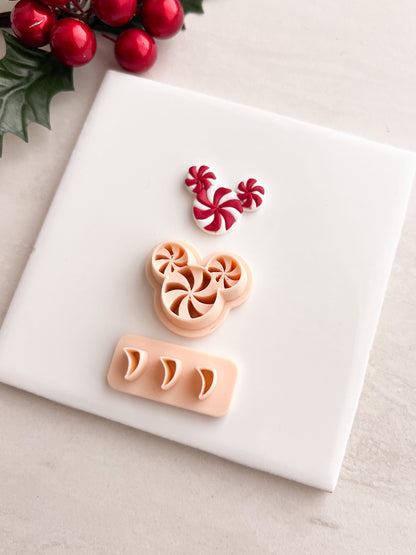 Peppermint Mickey Clay Cutter | Peppermint Mickey Polymer Clay Cutter for DIY Disney Earrings Holiday Jewelry and Handmade Christmas Accessories